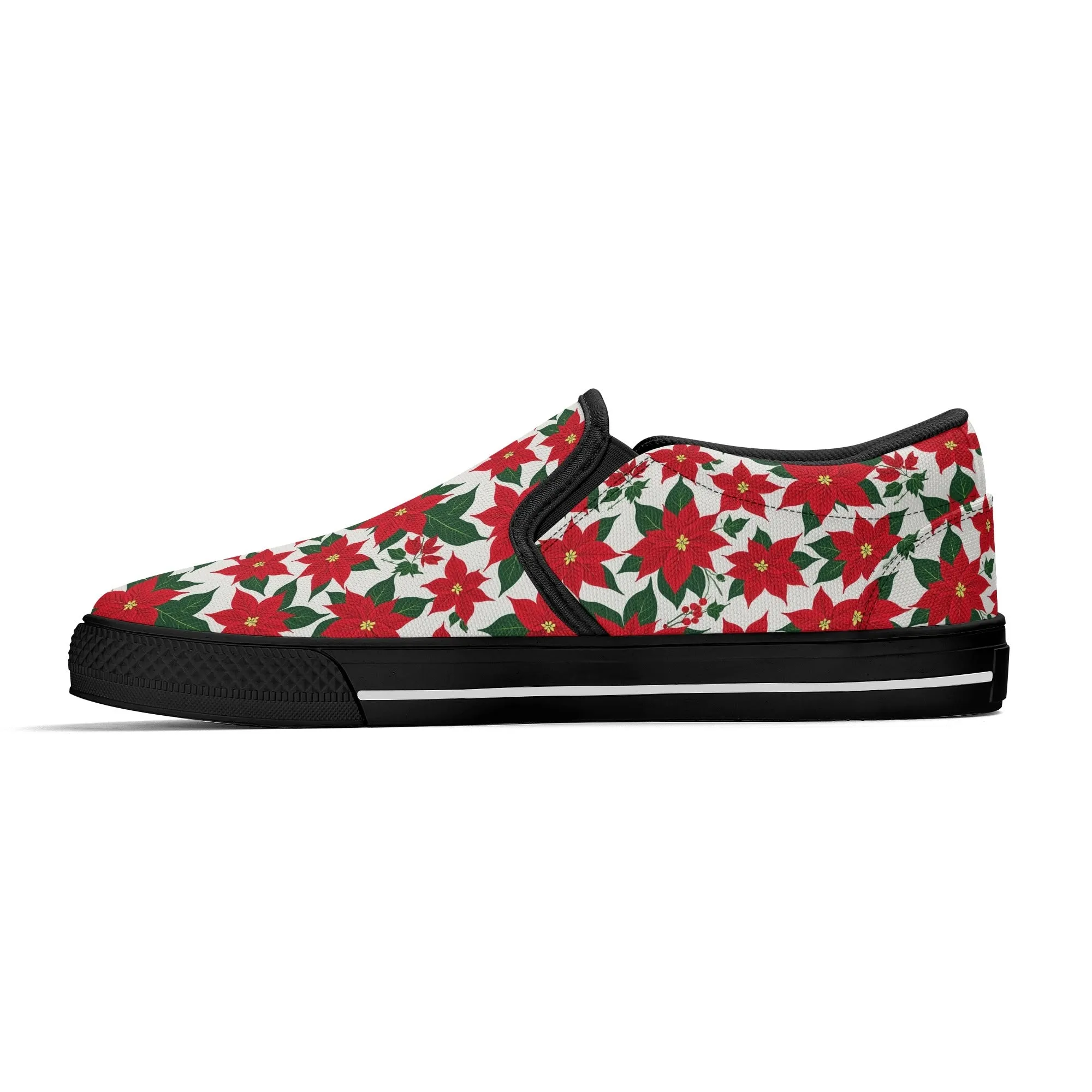 Womens Poinsettia Floral Rubber Slip On Shoes