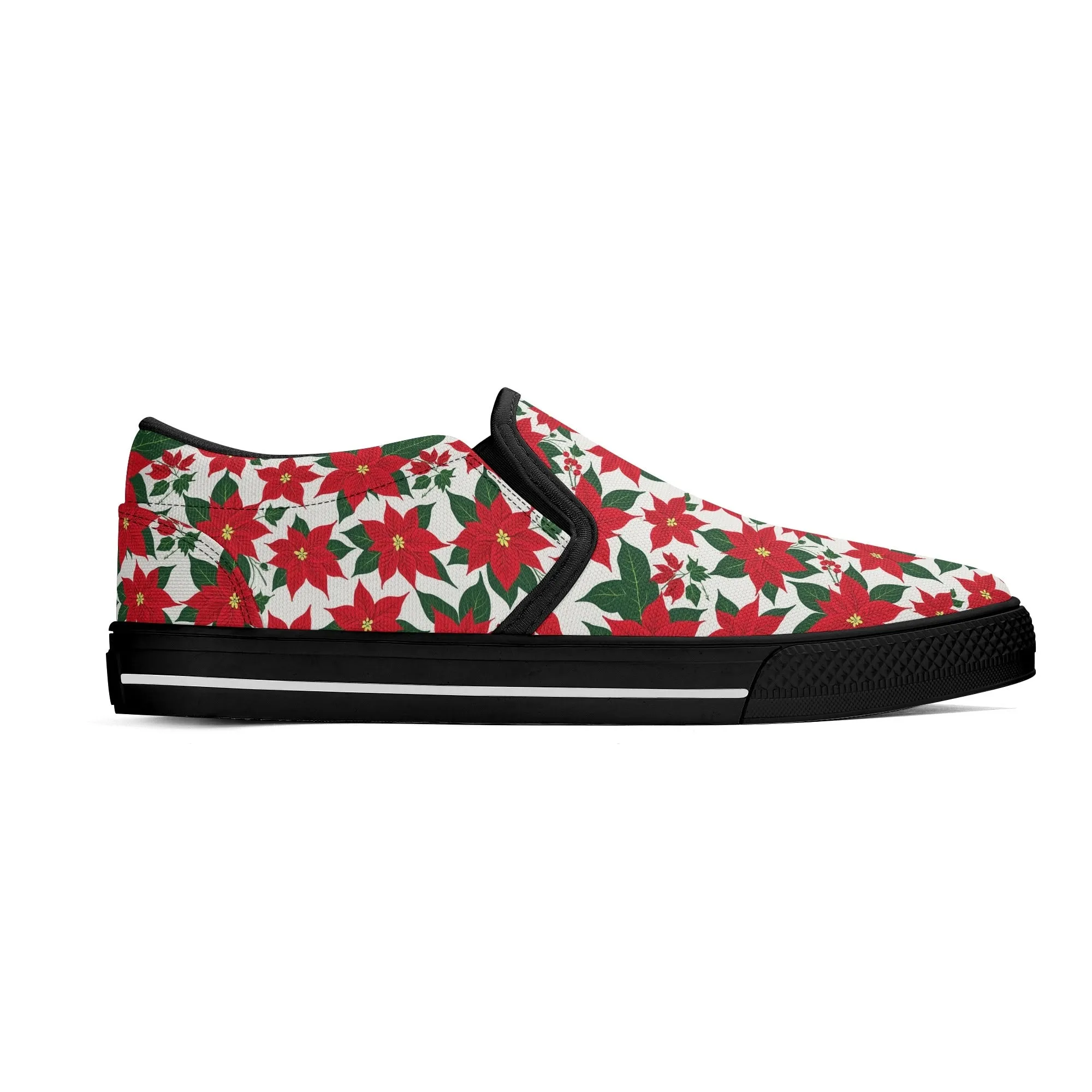 Womens Poinsettia Floral Rubber Slip On Shoes