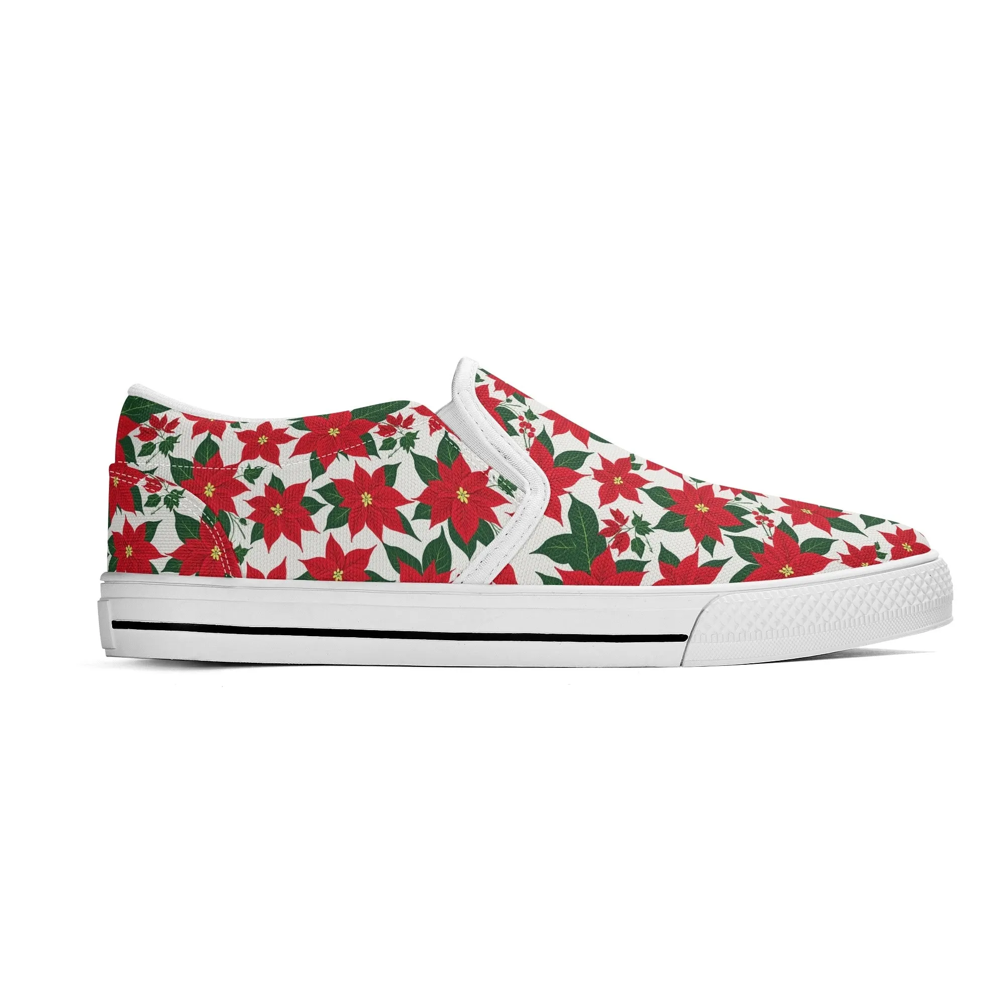 Womens Poinsettia Floral Rubber Slip On Shoes