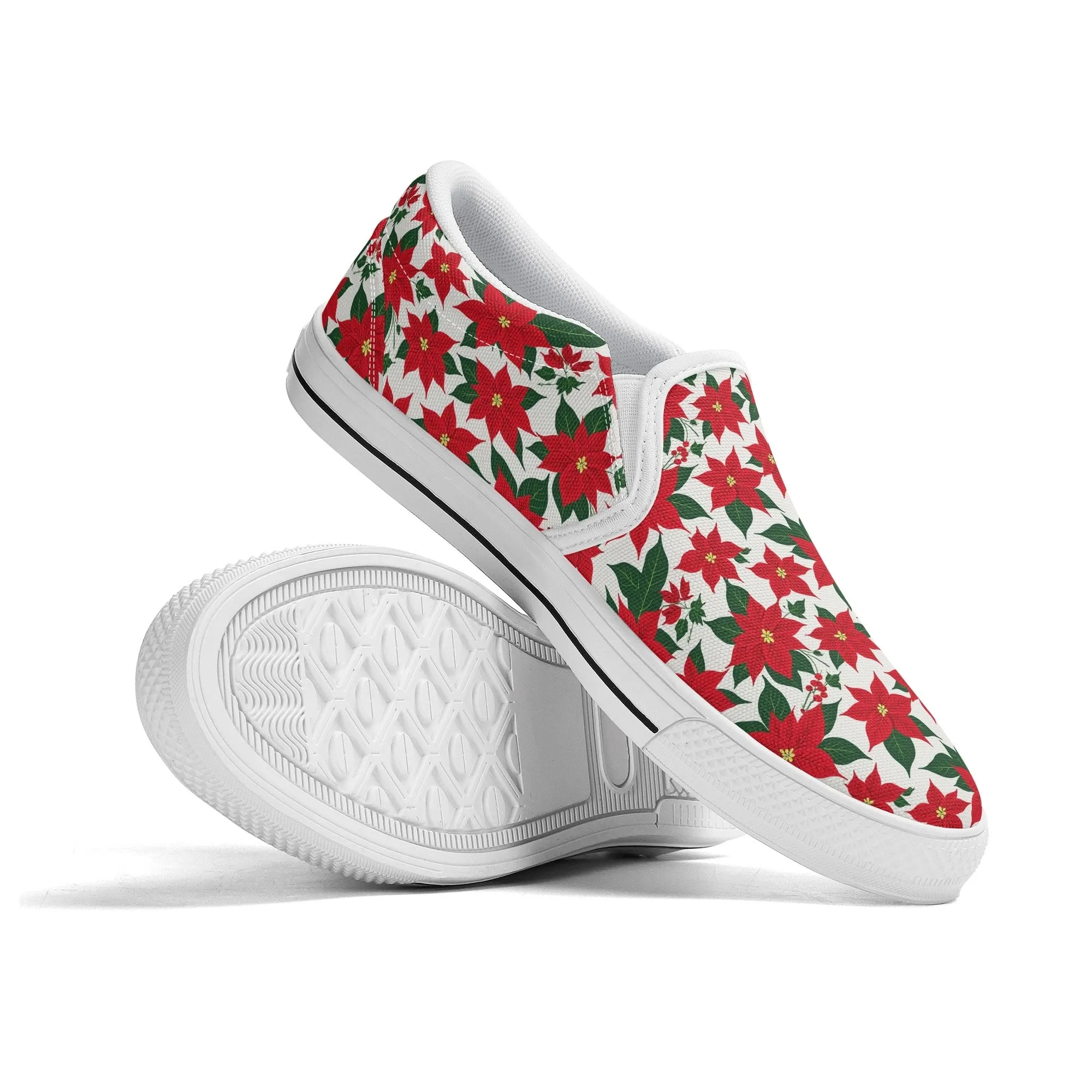 Womens Poinsettia Floral Rubber Slip On Shoes