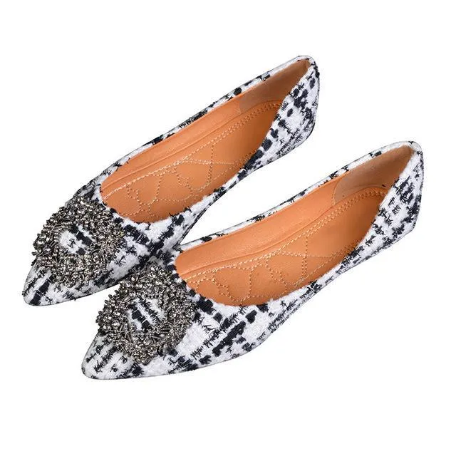 Women's Pointed Toe Office Ladies Plaid Shoes