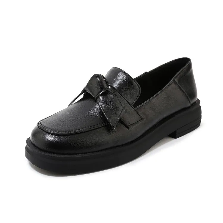 Women's Solid Color Round Toe Knot Slip on Flats Shoes