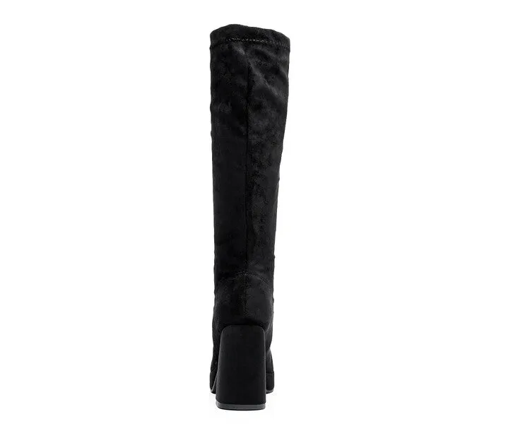 Women's
 Square Toe Over Knee Block Chunky Heel Platform Knee High Boots