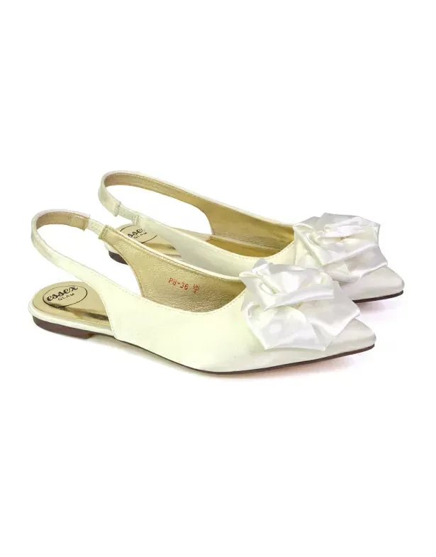 Zooey Rose Pointed Toe Sling Back Flat Ballerina Pump Shoes in Ivory