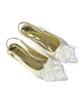 Zooey Rose Pointed Toe Sling Back Flat Ballerina Pump Shoes in Ivory