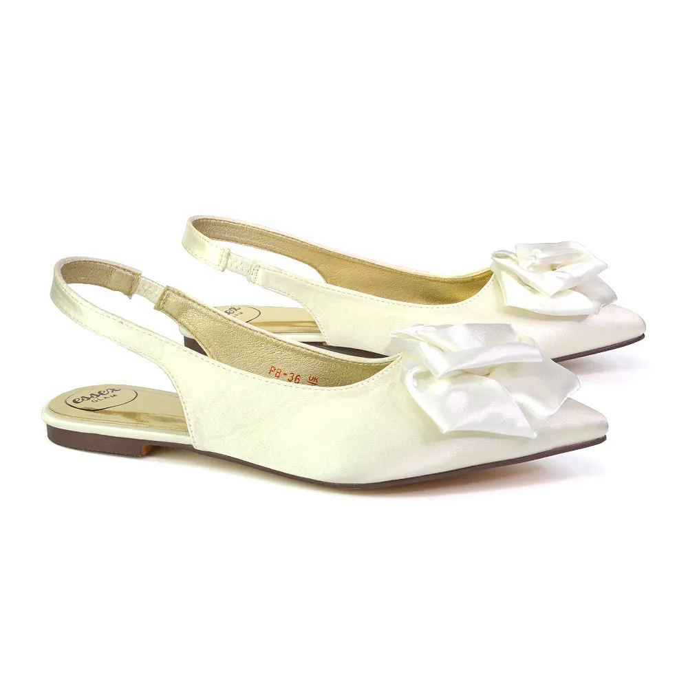 Zooey Rose Pointed Toe Sling Back Flat Ballerina Pump Shoes in Ivory